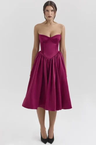 Abito midi in tulle satinato bordeaux Coco