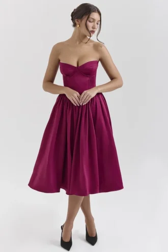 Abito midi in tulle satinato bordeaux Coco