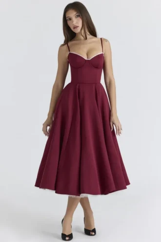 Abito midi in tulle satinato Mademoiselle Wine