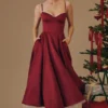 Abito midi in tulle satinato Mademoiselle Wine