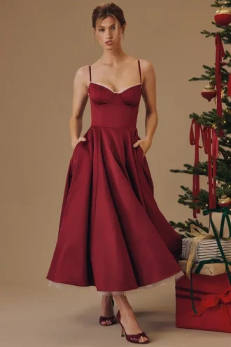 Abito midi in tulle satinato Mademoiselle Wine