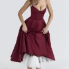 Abito midi in tulle satinato Mademoiselle Wine