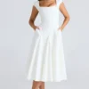 Abito midi in twill con scollo quadrato Raisa bianco