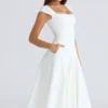 Abito midi in twill con scollo quadrato Raisa bianco