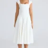 Abito midi in twill con scollo quadrato Raisa bianco