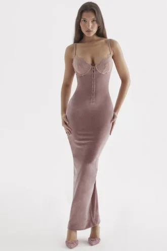 Abito midi in velluto rosa tenue “Azalea”