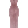 Abito midi in velluto rosa tenue “Azalea”