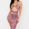 Abito midi Kasia con cut-out e motivo a spirale viola
