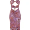 Abito midi Kasia con cut-out e motivo a spirale viola