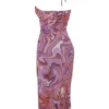 Abito midi Kasia con cut-out e motivo a spirale viola