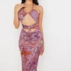 Abito midi Kasia con cut-out e motivo a spirale viola