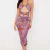 Abito midi Kasia con cut-out e motivo a spirale viola