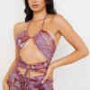 Abito midi Kasia con cut-out e motivo a spirale viola