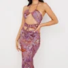 Abito midi Kasia con cut-out e motivo a spirale viola