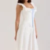 Abito midi Mathilde in cotone bianco con bordi in broderie anglaise