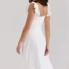 Abito midi Mathilde in cotone bianco con bordi in broderie anglaise