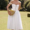 Abito midi Milia bianco con ricamo inglese e cotone