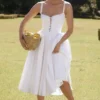 Abito midi Milia bianco con ricamo inglese e cotone