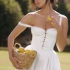 Abito midi Milia bianco con ricamo inglese e cotone