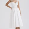 Abito midi Milia bianco con ricamo inglese e cotone