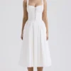 Abito midi Milia bianco con ricamo inglese e cotone