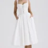 Abito midi Milia bianco con ricamo inglese e cotone