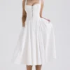 Abito midi Milia bianco con ricamo inglese e cotone
