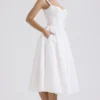 Abito midi Milia bianco con ricamo inglese e cotone