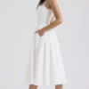 Abito midi Milia bianco con ricamo inglese e cotone