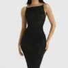 Abito midi nero Amirah con cristalli decorati