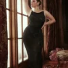 Abito midi nero Amirah con cristalli decorati