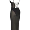 Abito midi nero Amirah con cristalli decorati