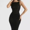 Abito midi nero Amirah con cristalli decorati