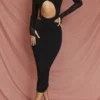 Abito midi nero con cut-out Marina