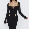 Abito midi nero con cut-out Ophelia