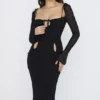 Abito midi nero con cut-out Ophelia