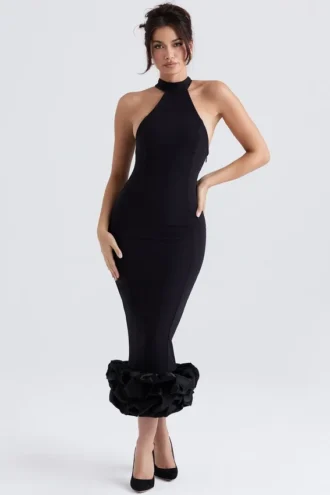 Abito midi nero con peplo Juniper