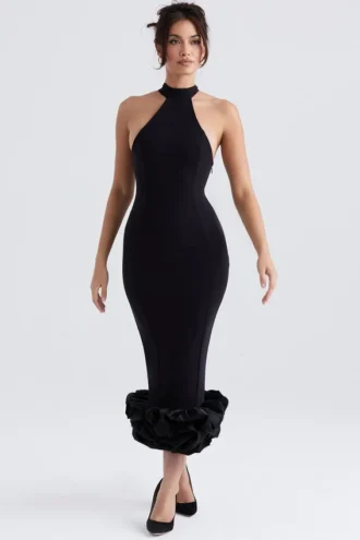 Abito midi nero con peplo Juniper
