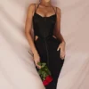 Abito midi nero con ruches Maya