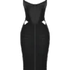 Abito midi nero con ruches Maya