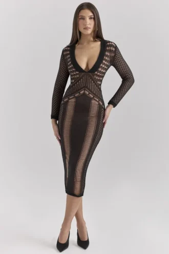 Abito midi nero con scollo profondo “Loula”