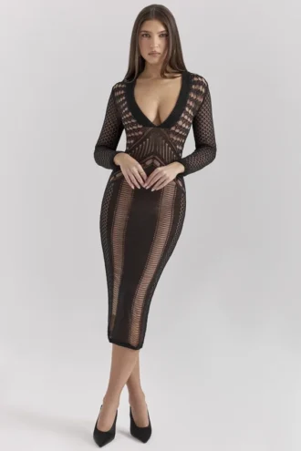 Abito midi nero con scollo profondo “Loula”