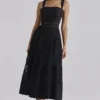 Abito midi nero in cotone con ricami broderie anglaise “Ava”