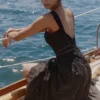 Abito midi nero in cotone con ricami broderie anglaise “Ava”