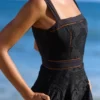 Abito midi nero in cotone con ricami broderie anglaise “Ava”