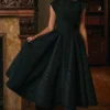 Abito midi nero senza schienale in raso moiré “Debutante”