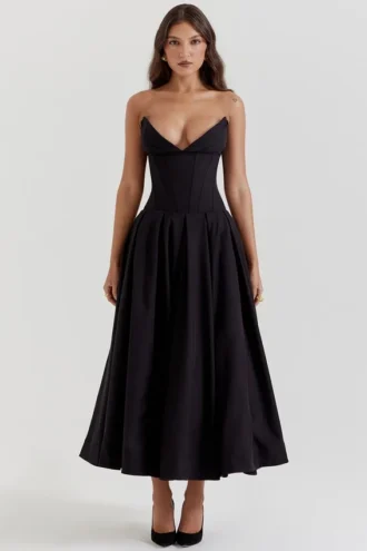 Abito midi nero senza spalline Lady