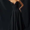 Abito midi nero senza spalline Lady