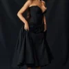Abito midi nero senza spalline Lady