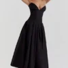 Abito midi nero senza spalline Lady